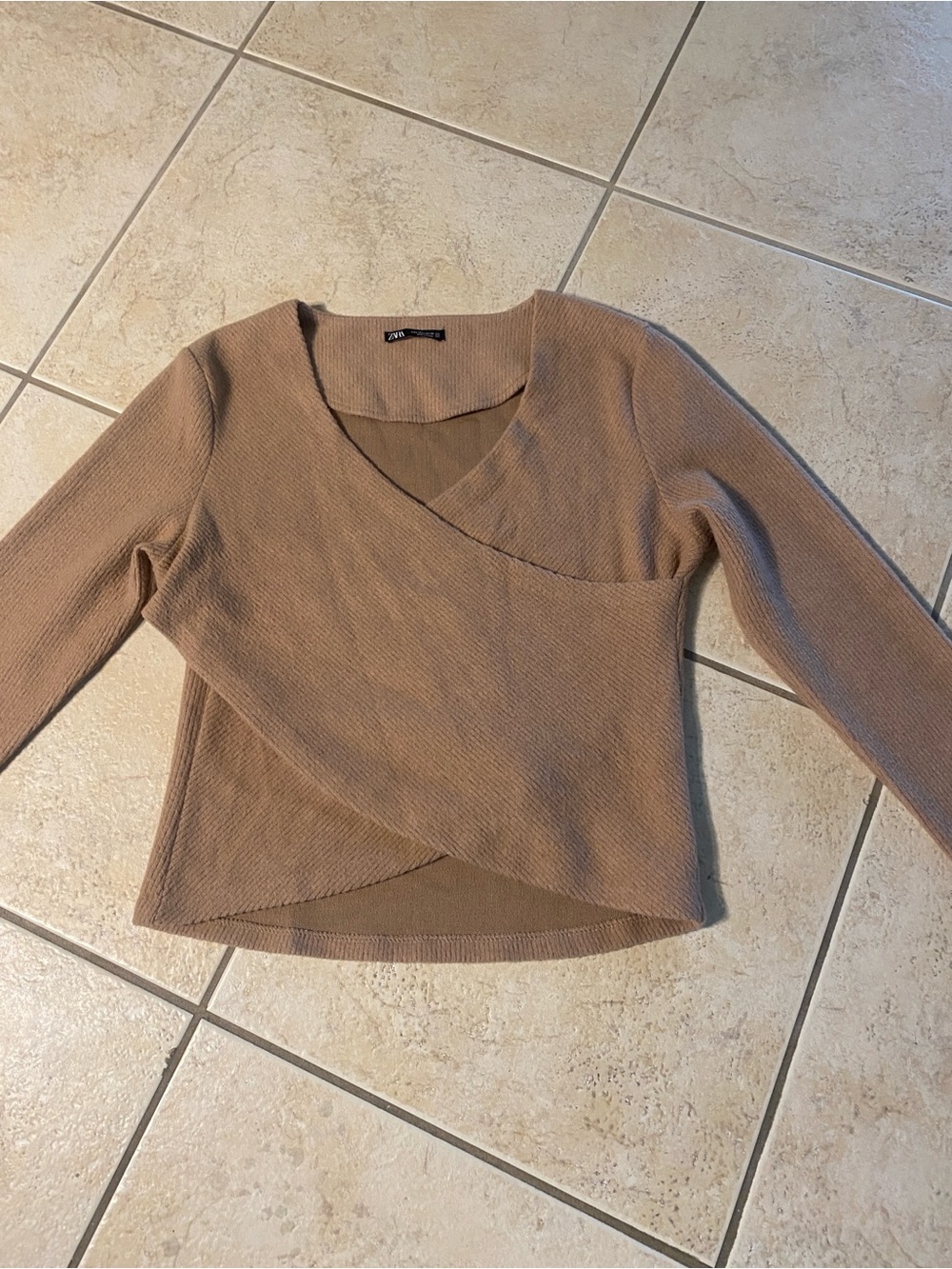 Zara blush Ribbed crossover Wrap V-Neck Sweater